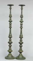 Appraisal: Pair of Floor-Length Candlesticks th Century Both with an antiqued