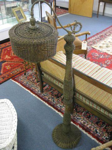 Appraisal: Antique Wicker Floor Lamp matching shade tall all original a