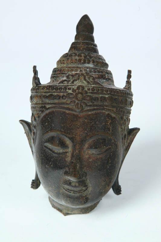 Appraisal: BRONZE BUDDHA HEAD Asian th century Cast crowned head from