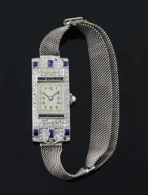 Appraisal: A sapphire and diamond set cocktail watch in a platinum