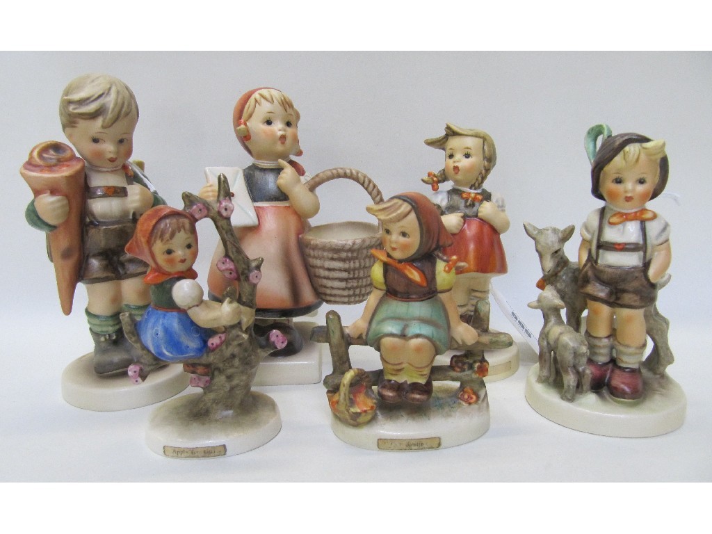 Appraisal: Six Hummel figures Little Scholar Meditation and Little Goat Herder