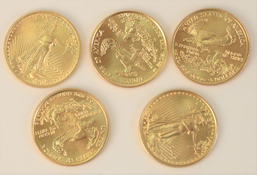 Appraisal: Five Gold Eagles oz each Five Gold Eagles oz each