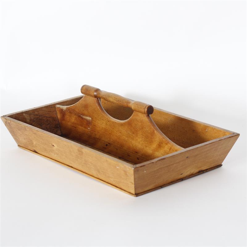 Appraisal: Antique early American wooden tray with handle caddy H x