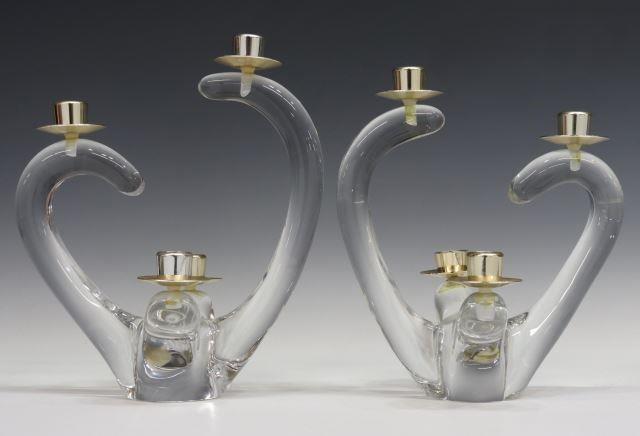 Appraisal: pair French mid-century modern crystal candelabra Schneider c s four