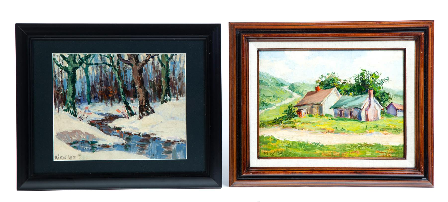 Appraisal: TWO FRAMED OIL ON BOARD LANDSCAPES SIGNED KING Possibly Roseville