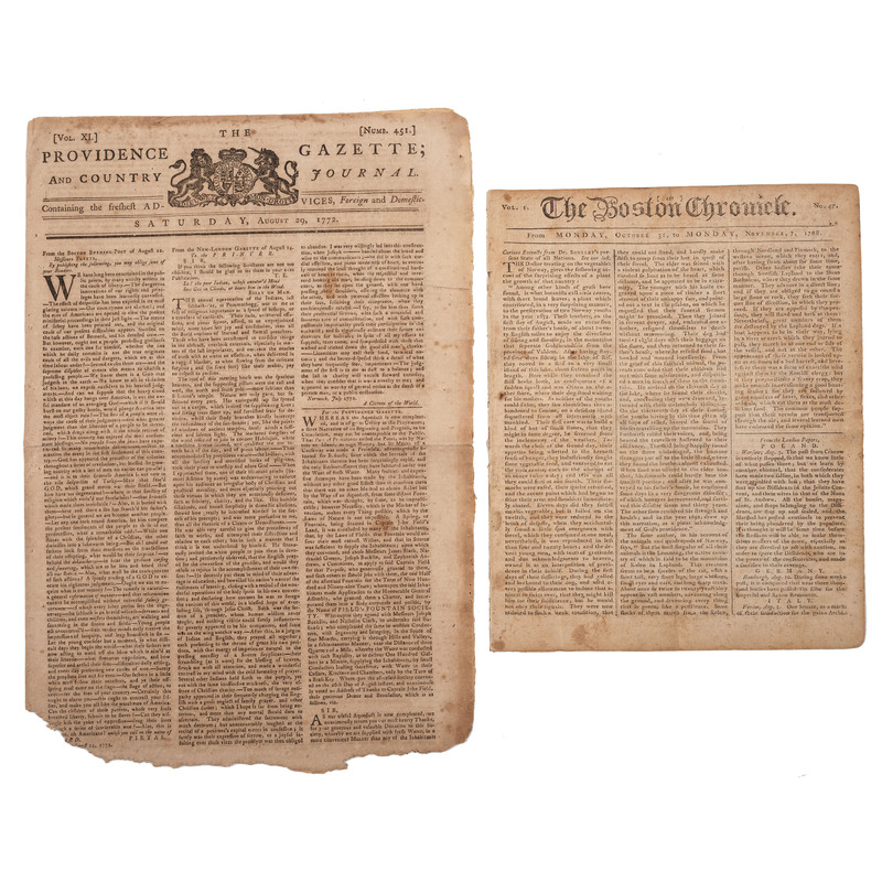 Appraisal: COLONIAL PERIOD A group of Colonial American newspapers - The