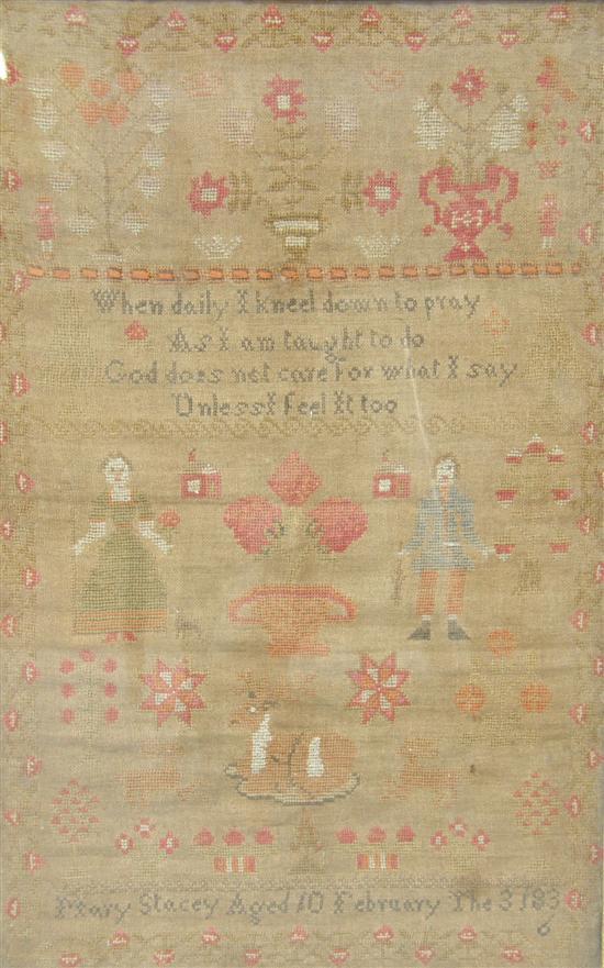 Appraisal: th century sampler signed Mary Stacey aged h w in