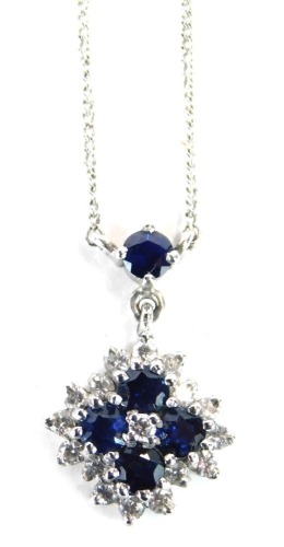 Appraisal: A ct white gold sapphire and diamond pendant and chain