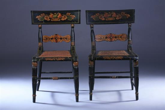 Appraisal: PAIR BALTIMORE FANCY-PAINTED SIDE CHAIRS th century with gilt-painted and