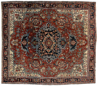 Appraisal: Heriz carpet multi-colored central medallion on salmon field corners on