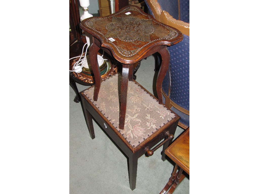 Appraisal: Small carved wood table and a Victorian piano stool