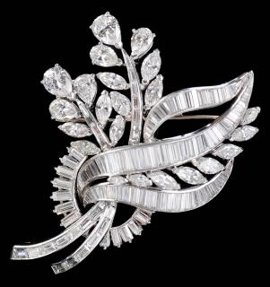 Appraisal: Platinum Diamond Spray Brooch foliate and ribbon design featurning six