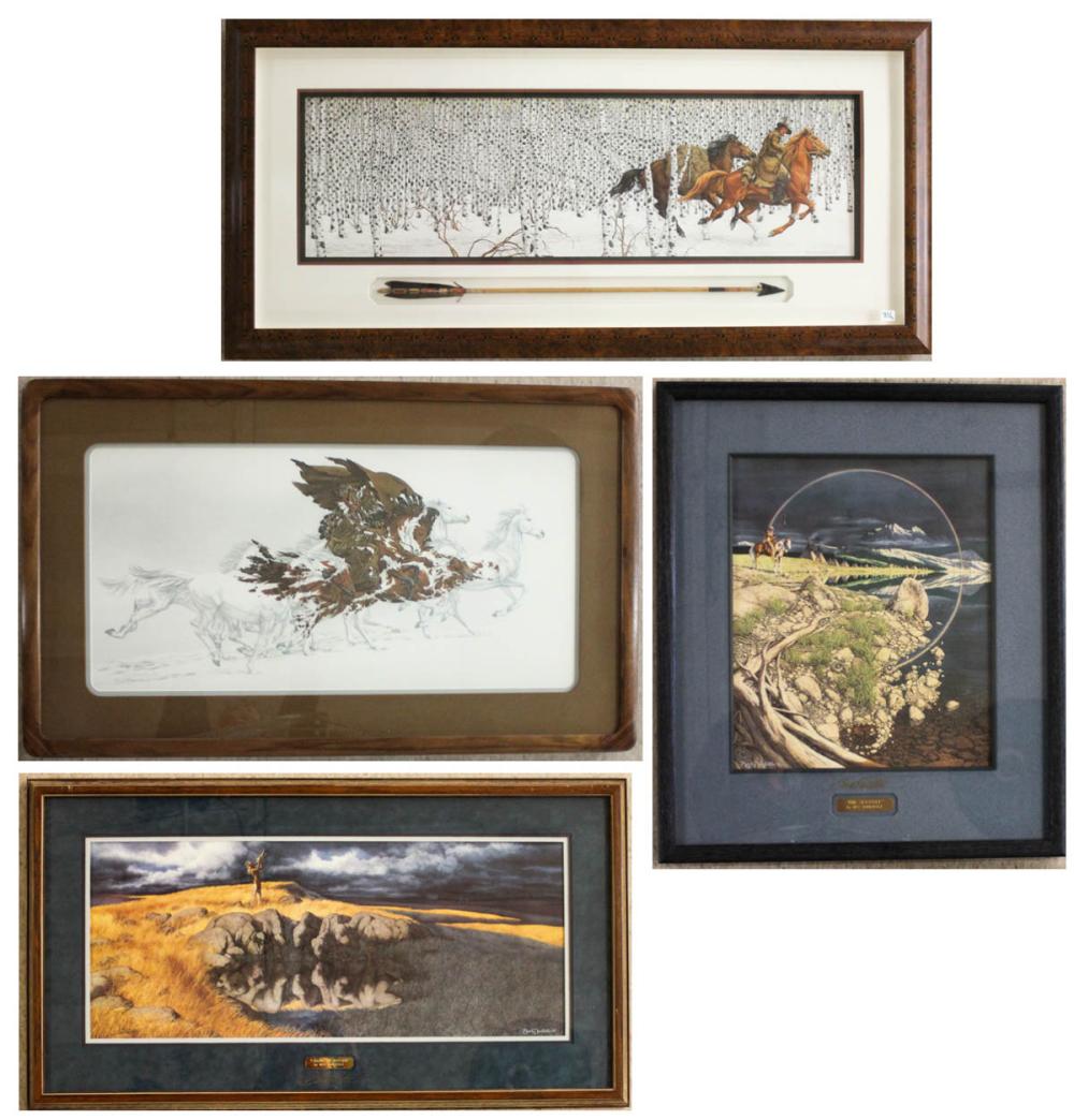 Appraisal: BEV DOOLITTLE California born four offset lithographs Calling the Buffalo