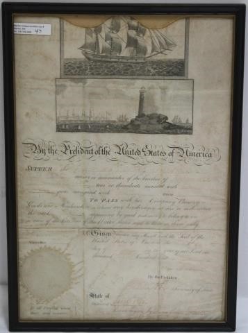 Appraisal: SHIP S PASSPORT SIGNED BY PRESIDENT JAMESMADISON POSSIBLY FOR THE