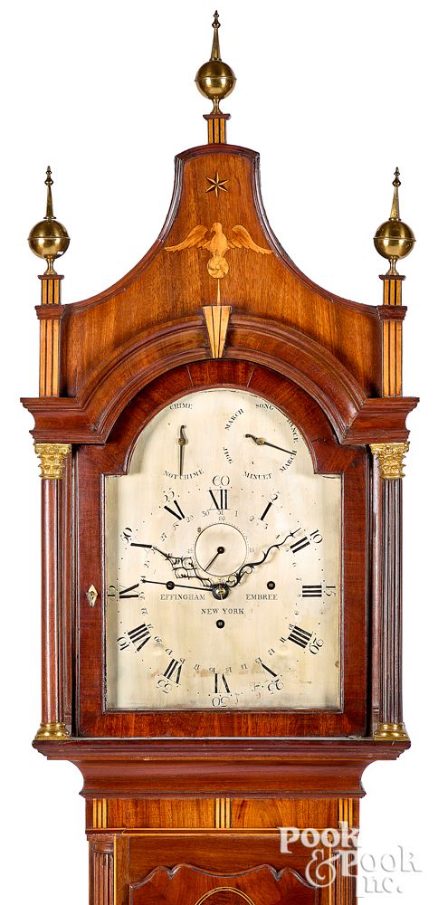 Appraisal: Rare New York Federal mahogany musical tall clock Rare New