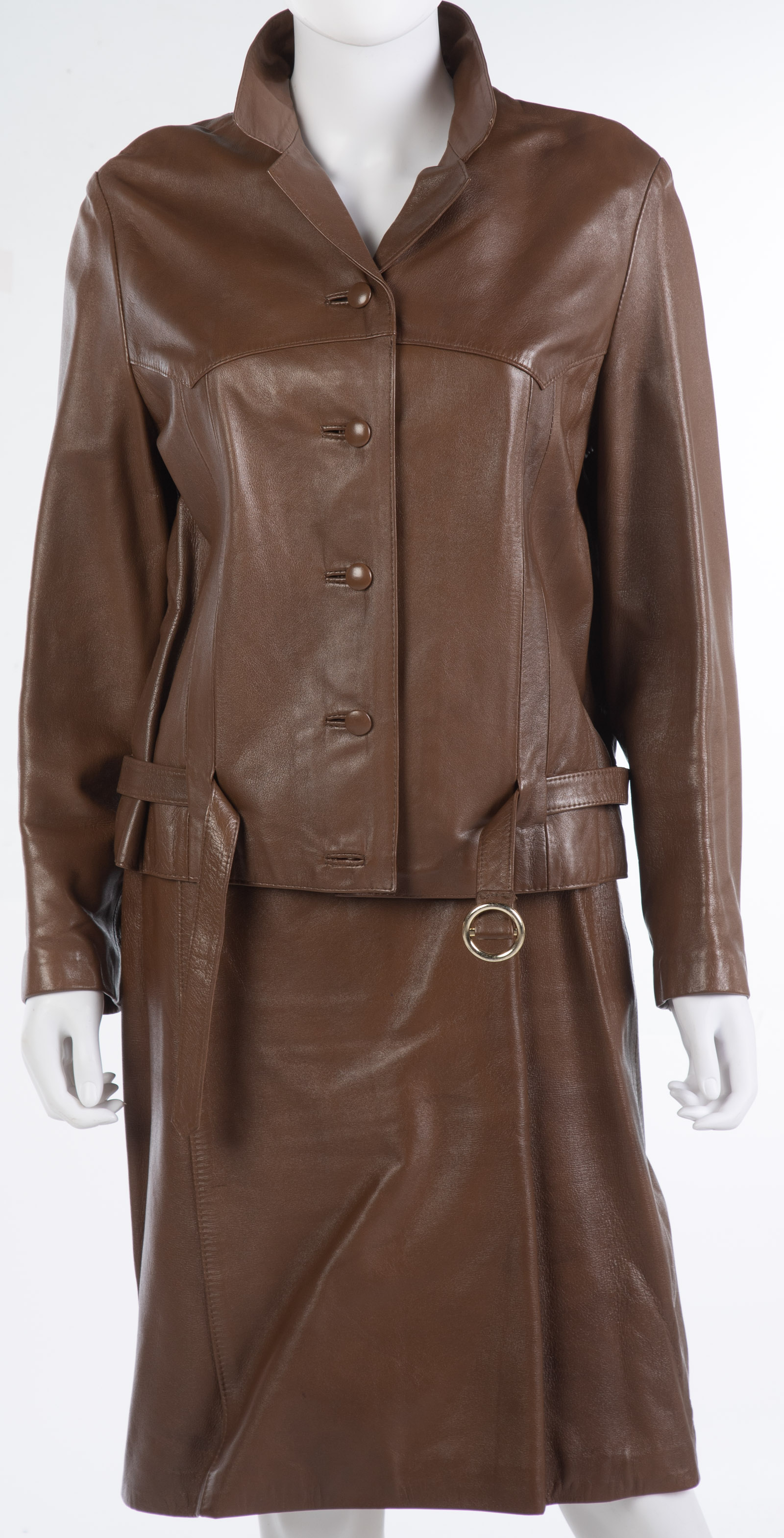 Appraisal: VINTAGE TWO PIECE LEATHER SUIT jacket size Skirt waist is