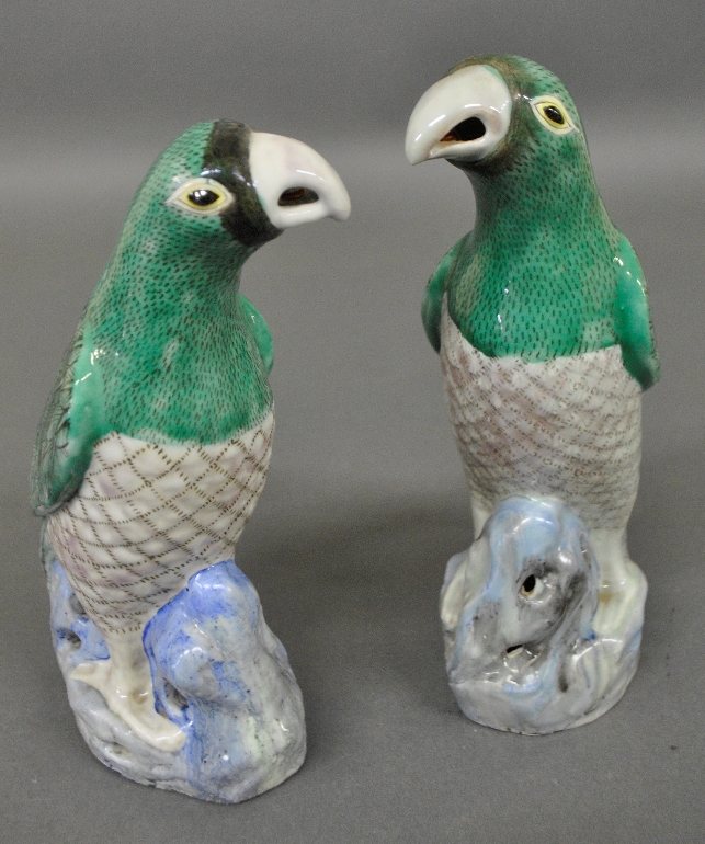 Appraisal: - Pair of Chinese porcelain green parrots h x w