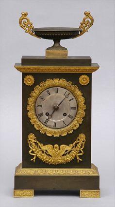 Appraisal: CHARLES X BRONZE AND GILT BRONZE MANTEL CLOCK The in