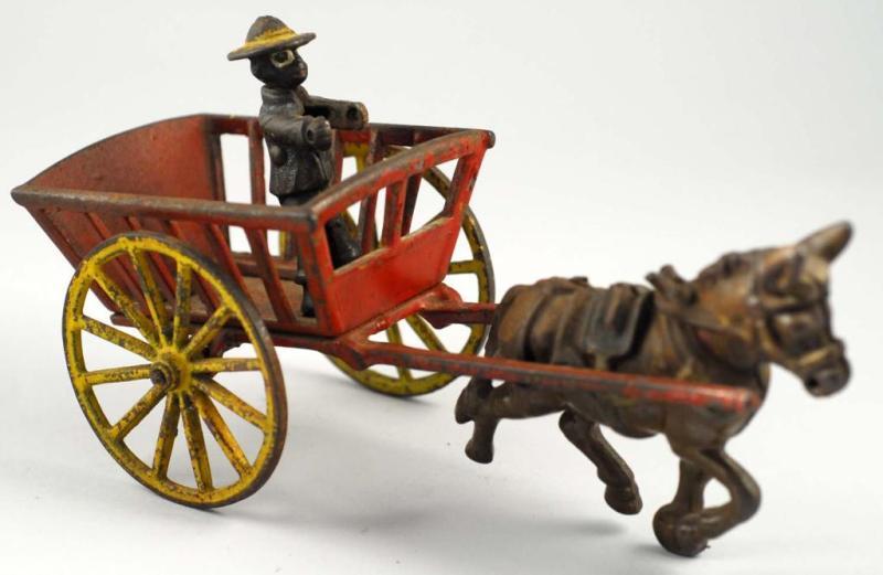 Appraisal: Cast Iron Donkey-Drawn Wagon Condition Very Good Size L