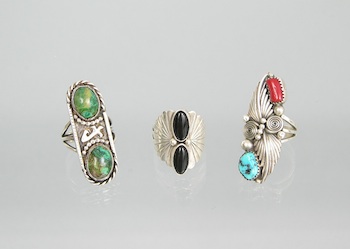 Appraisal: A Group of Three South Western Silver and Gemstone Rings