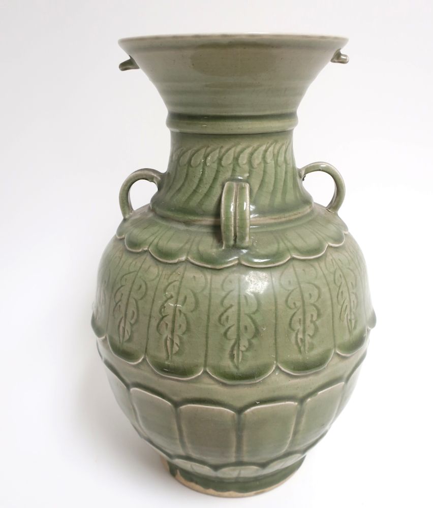 Appraisal: Longquan Type Celadon Vase Tall celadon vase with pedal-forms on