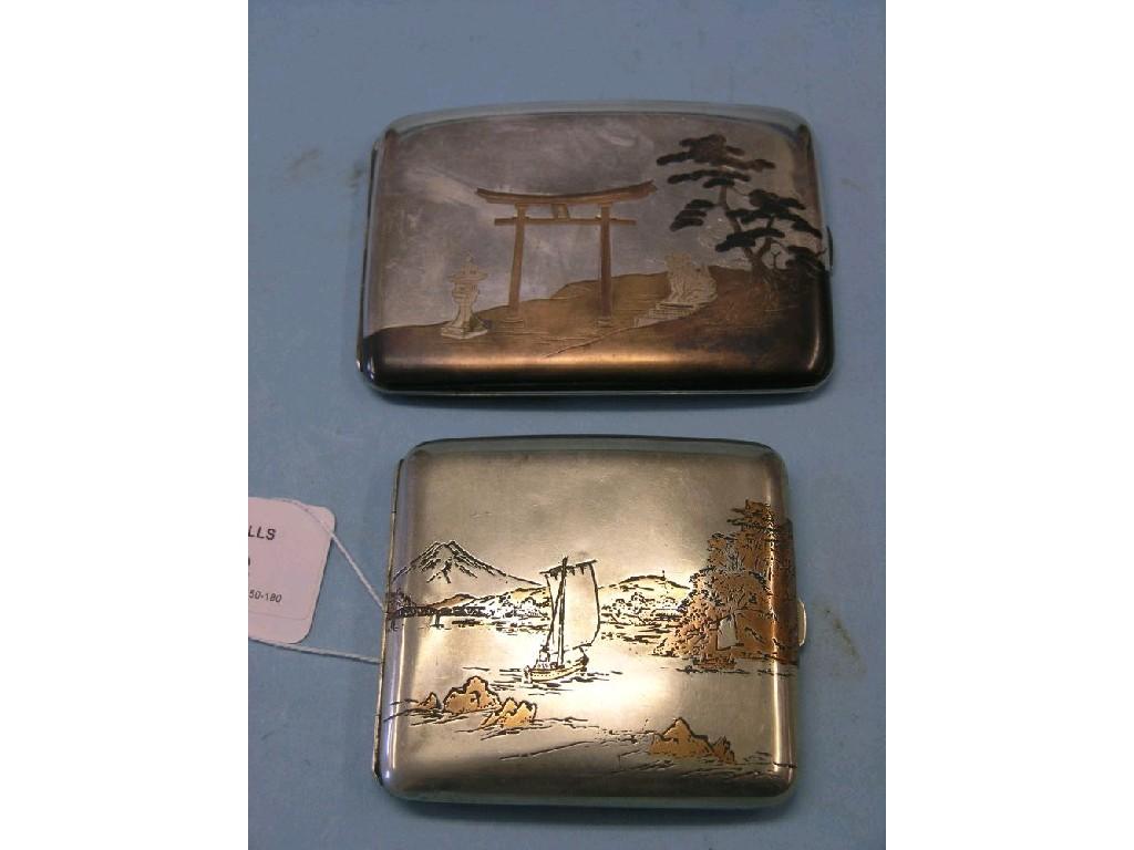 Appraisal: Two Continental silver cigarette cases each engraved with Chinese views