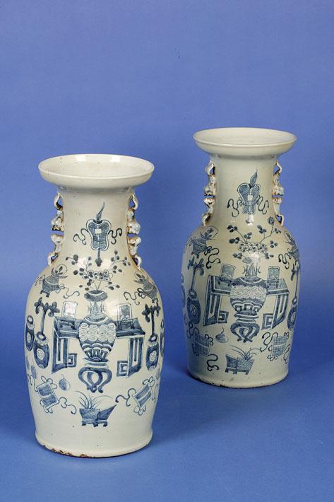 Appraisal: A PAIR OF CHINESE VASES decorated in blue with precious