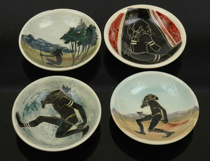 Appraisal: GUY MARTIN BOYD Victoria circa Four earthenware dishes each painted