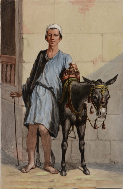 Appraisal: MIDDLE EASTERN SCHOOL A shepherd boy leaning against a mule