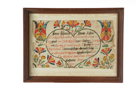 Appraisal: FRAKTUR American late th century watercolor on paper Bold tulips