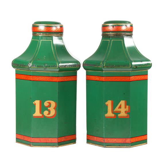 Appraisal: Sale Lot A Pair of Tole Canisters Height inches Florida