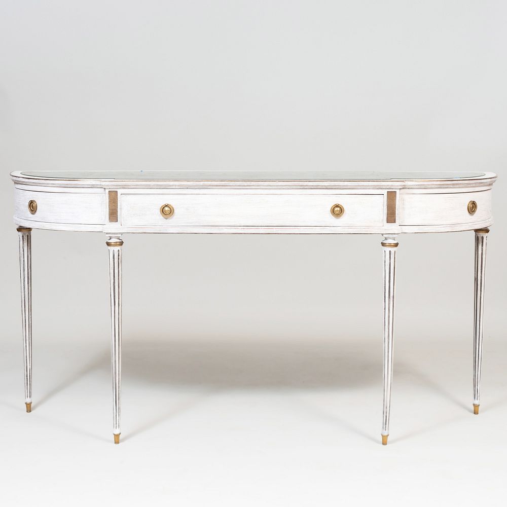 Appraisal: Louis XVI Style Brass-Mounted Painted Console with Verre glomis Mirrored