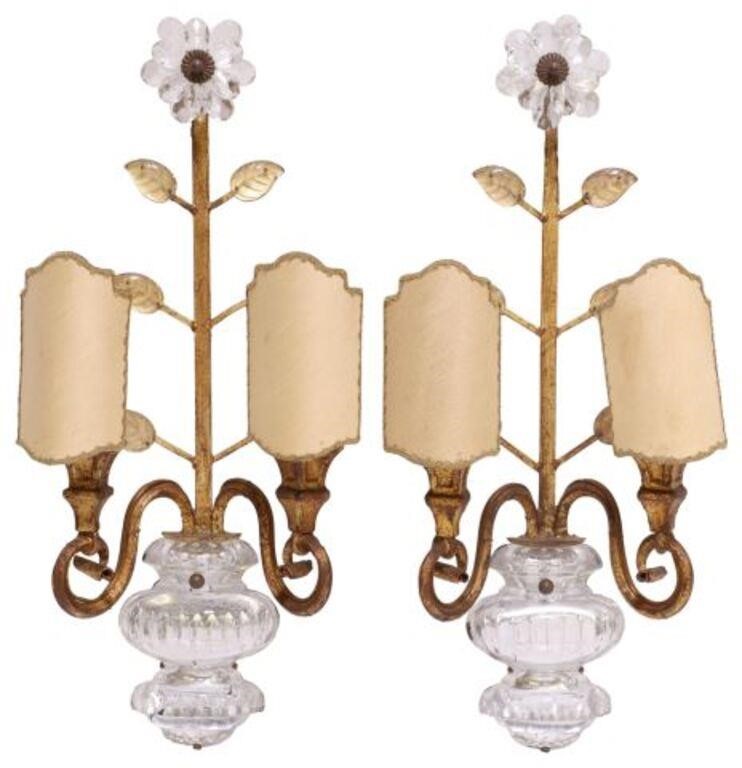 Appraisal: pair French gilt metal and crystal wall sconces in the