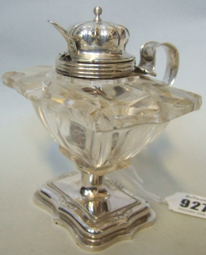 Appraisal: A European silver mounted cut glass hinge lidded mustard pot