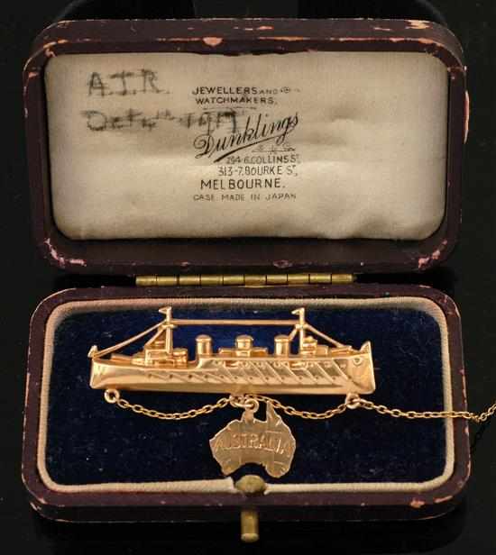 Appraisal: An Australian ship brooch Modelled as a steam ship suspending