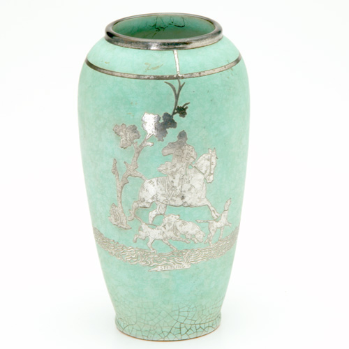 Appraisal: WELLER Chase ovoid vase with sterling deposit of a fox