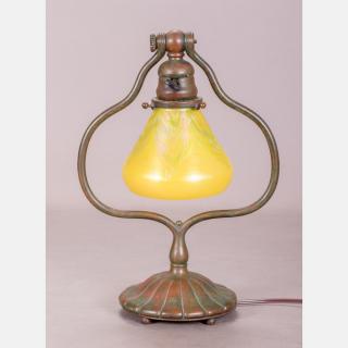 Appraisal: A Tiffany Studios Patinated Bronze Harp Table Lamp th Century