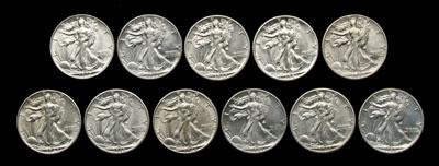 Appraisal: U S Walking Liberty halves different dates mint marks two