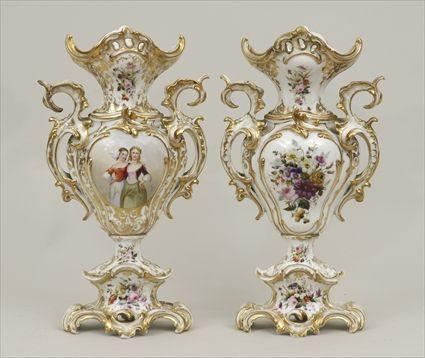 Appraisal: Pair of Paris Porcelain Gilt and Polychrome Decorated Mantel Vases