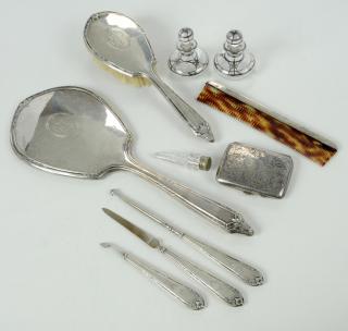 Appraisal: Ten Pieces Sterling Dresser Items six piece Alvin sterling dresser