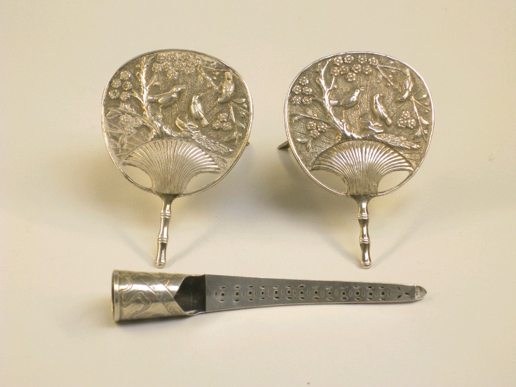 Appraisal: Pair of Oriental silver Menu Holders in the form of