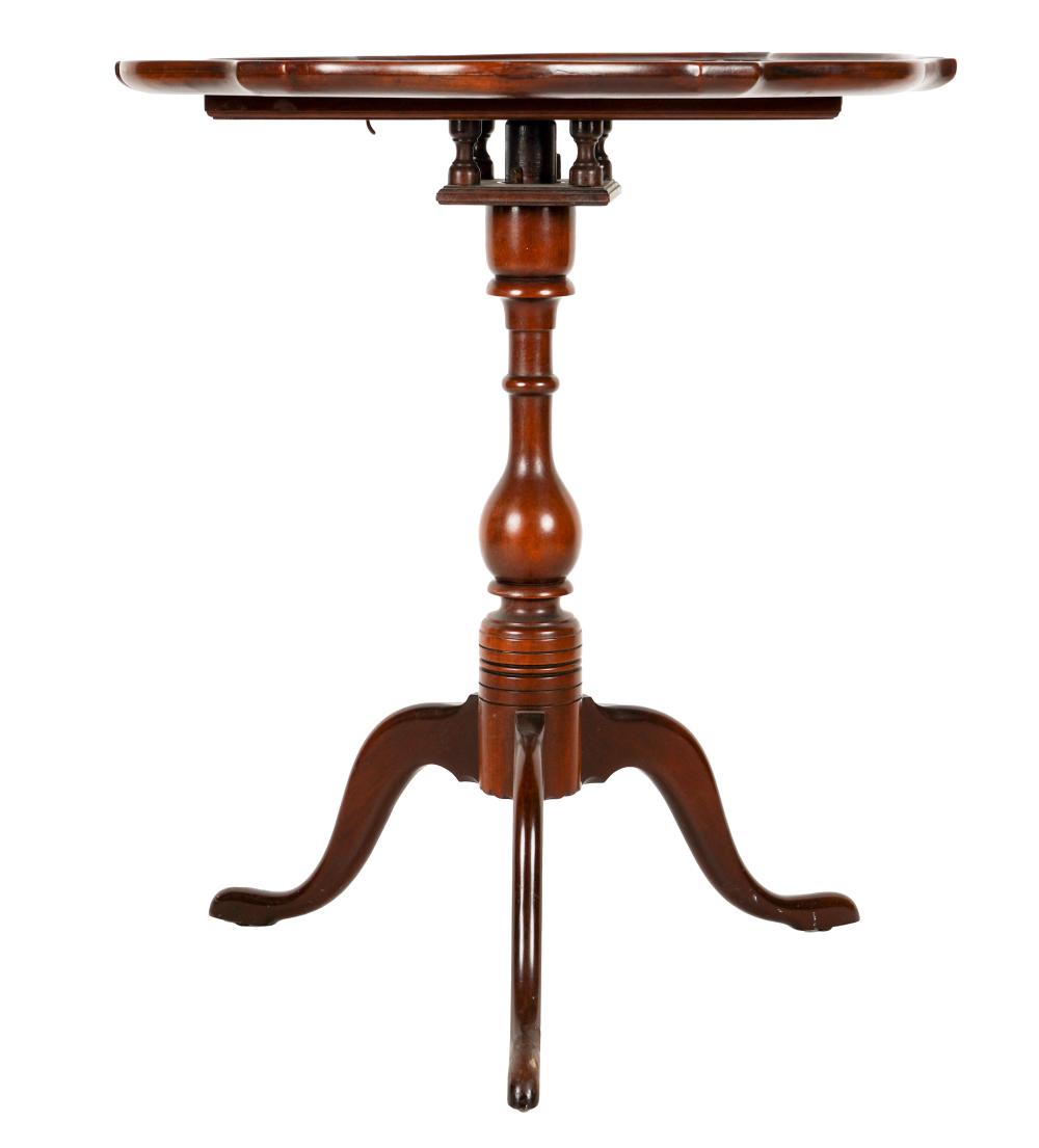 Appraisal: ENGLISH MAHOGANY TRIPOD TABLEwith piecrust rim on birdcage support inches