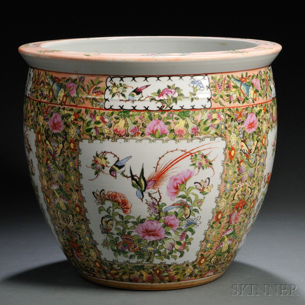 Appraisal: Rose Medallion Jardiniere China th century decorated with reserves depicting