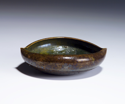 Appraisal: GEORGE OHR Low closed-in bowl with green mirrored interior and