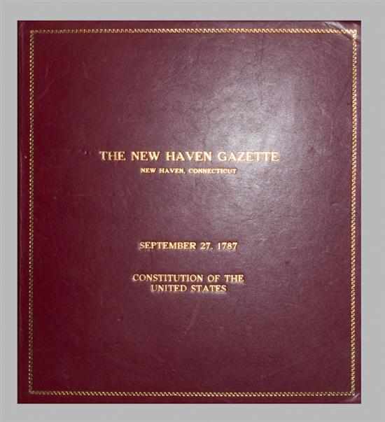 Appraisal: Historic Newspaper Federal Constitution The New-Haven Gazette September containing a