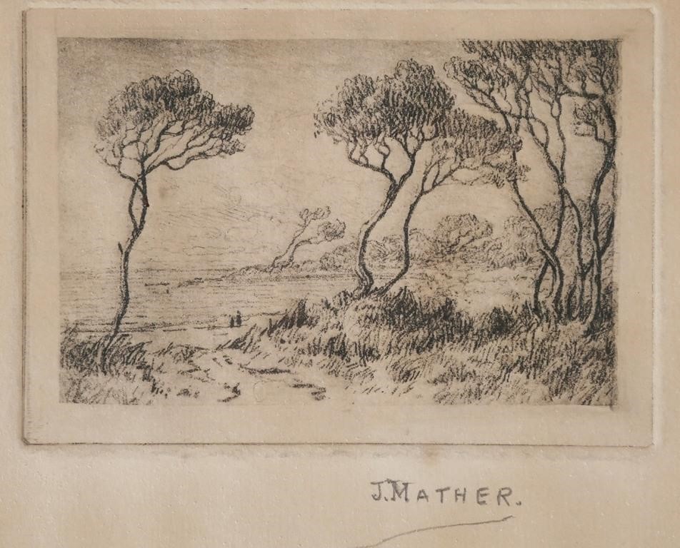 Appraisal: Small etching of landscape by John Mather Australian - signed