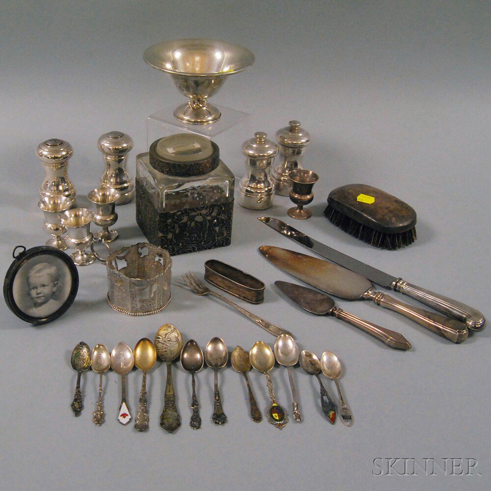 Appraisal: Group of Sterling Silver and Silver-mounted Items including salt shakers