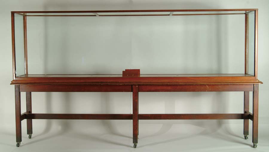 Appraisal: GLASS DISPLAY CASE ON STAND FOR SHIP MODEL Mahogany two