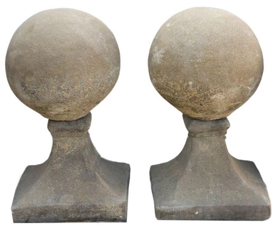 Appraisal: pair Cast stone ball-form piers late th c on integral