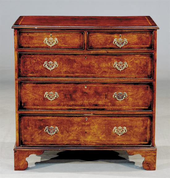 Appraisal: George II style inlaid walnut and burl chest of drawers